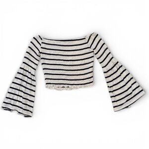Cotton On Off The Shoulder Black White Stripe Long Bell Sleeve Top Women Size XS